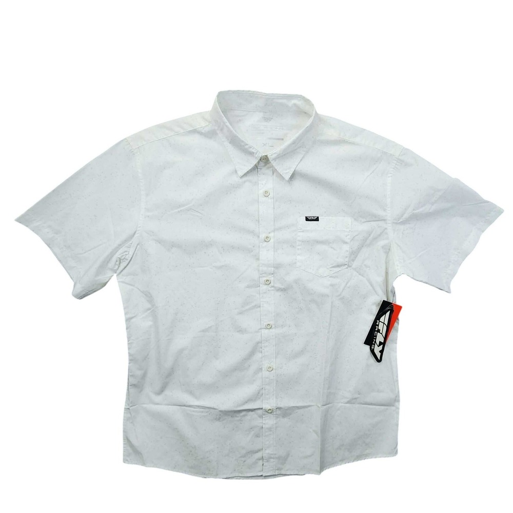 FLY RACING Mens White‎ Dot Print Short Sleeve Button Up Shirt XL Genuine Apparel